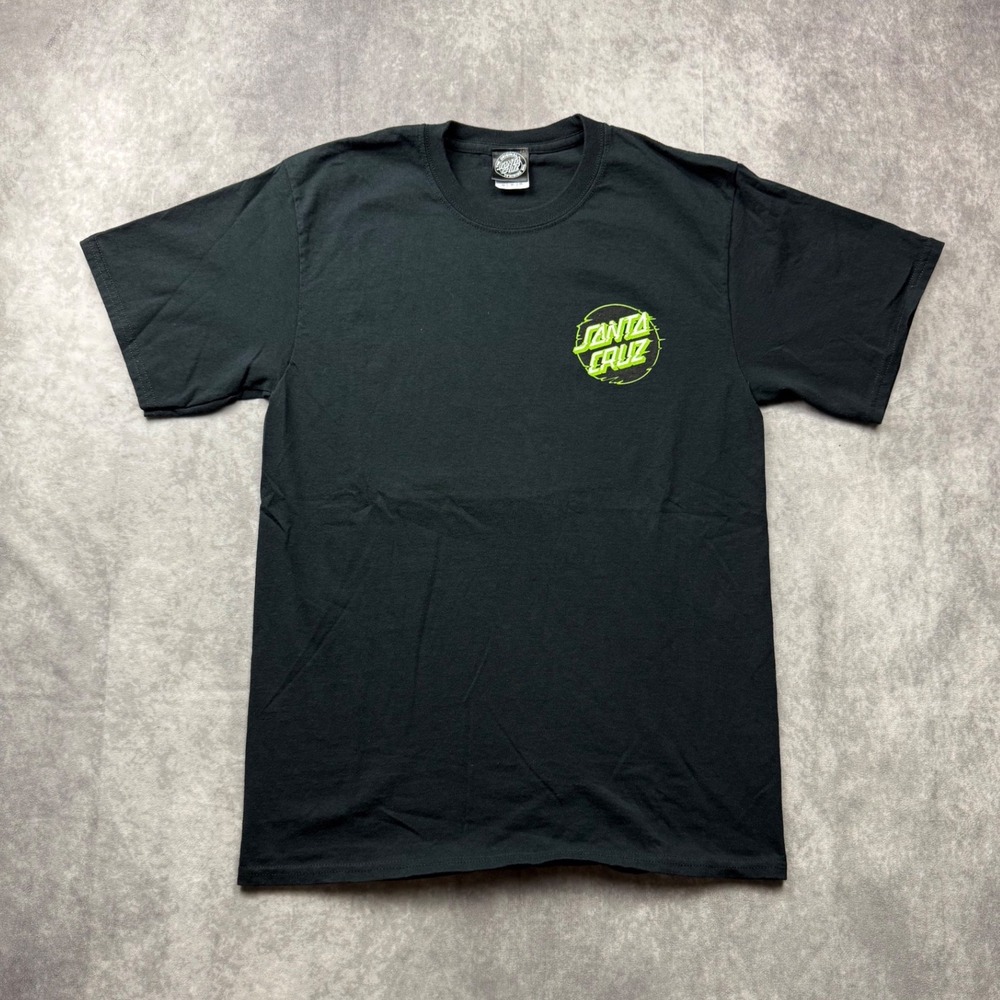 Santa Cruz Skateboards Mens T-Shirt Black Neon Green Slime Skull Graphic Medium